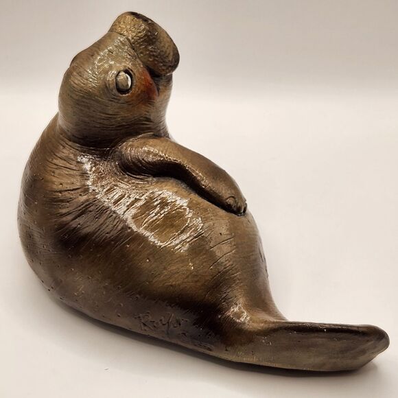 Vtg 1994 John Raya Beasties Of Thr Kingdom Sea Manatee Sculpture Signed - Picture 6 of 8